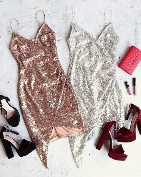 Sexy V Neck Spaghetti Straps Sequins Mini Party Homecoming Dresses HD0088