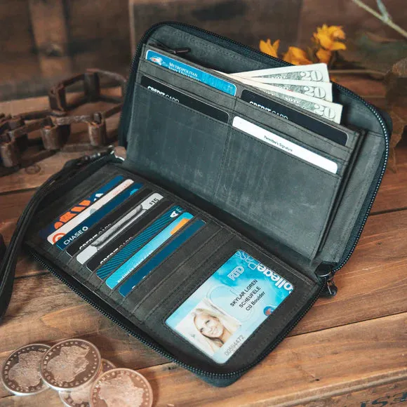 Shelby | Leather Hair-On Cowhide Clutch/Wallet with RFID Blocking Technology | High Capacity for Cards