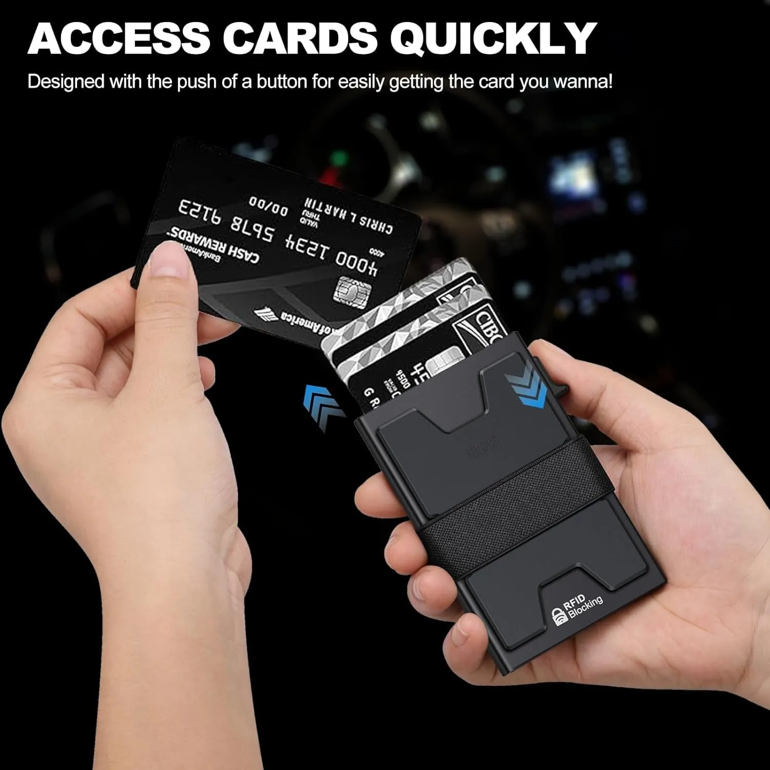 Slim Aluminum Card Holder for Men, Pop Up Wallet with Expandable Backplate