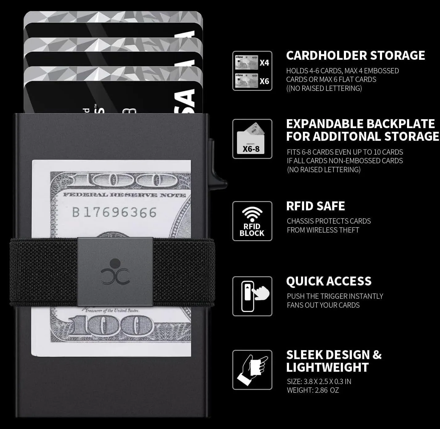 Slim Aluminum Card Holder for Men, Pop Up Wallet with Expandable Backplate