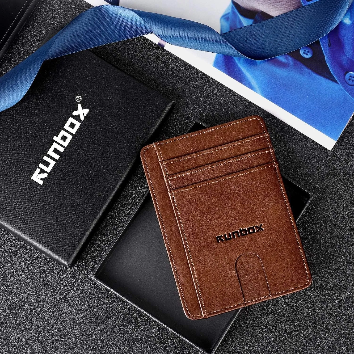 Slim Minimalist RFID Blocking Front Pocket Leather Wallets, Black