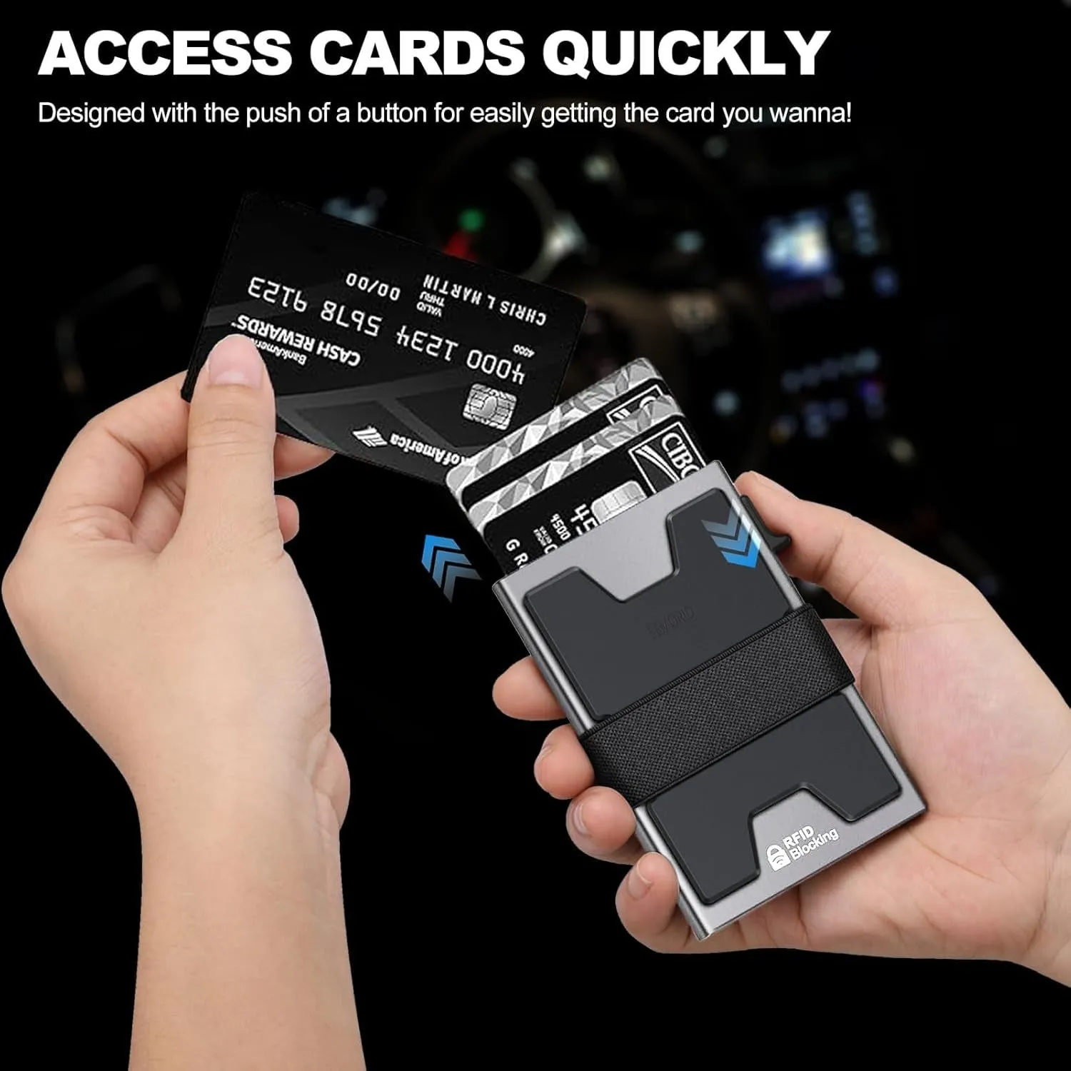Slim Pop Up Aluminum Card Holder for Men, Durable Expandable Backplate, Grey