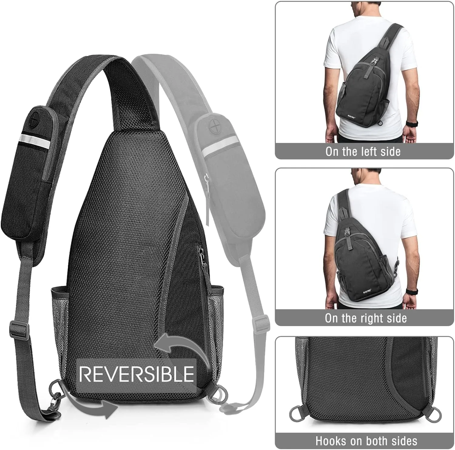 Sling Bag RFID Blocking Sling Backpack Crossbody Chest Bag Daypack for Hiking Travel(Black)