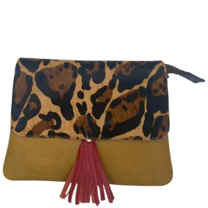 Soruka Lily Leather Flap Over Small Crossbody Bag - Leopard Mustard