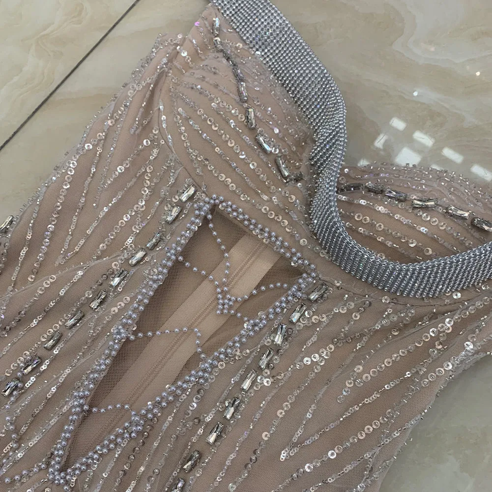 Strapless Sleeveless Sequins Mini Bodycon Dress HT968