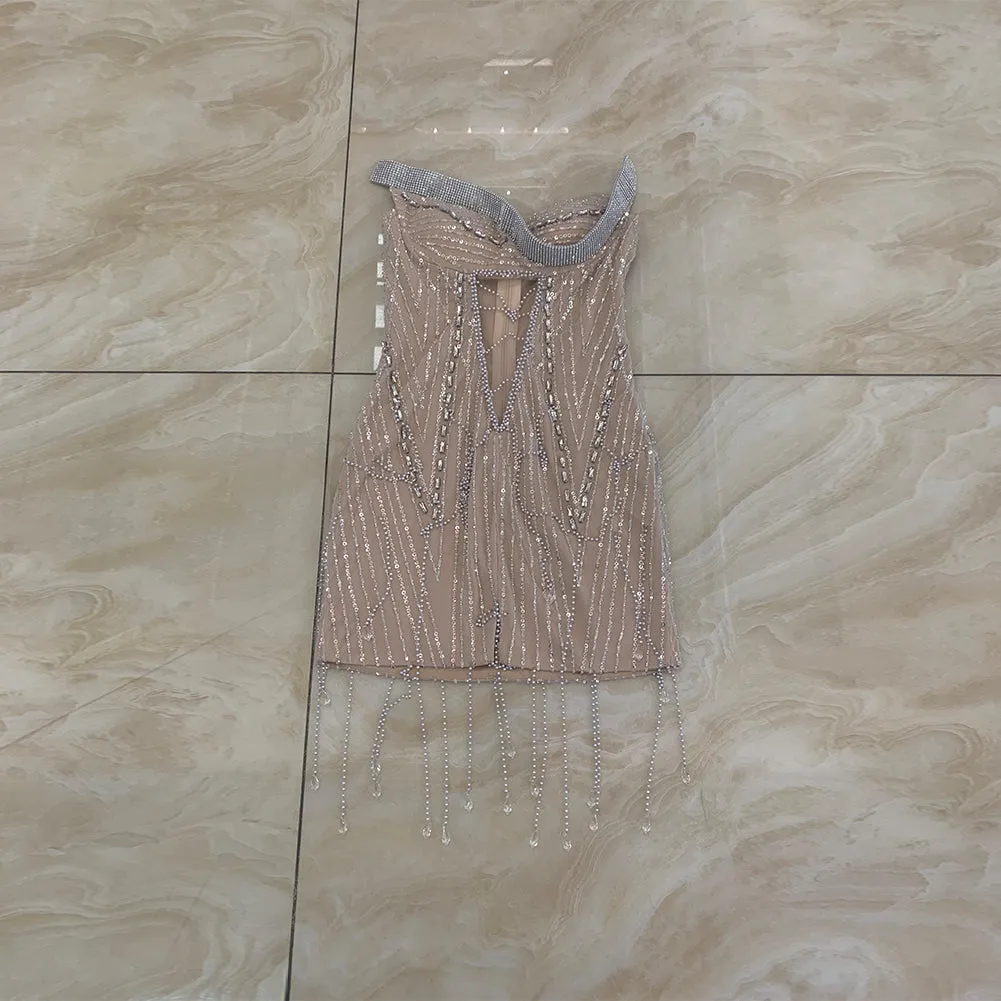 Strapless Sleeveless Sequins Mini Bodycon Dress HT968