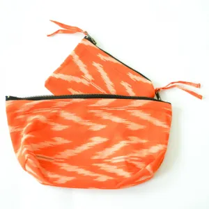 Tangerine Tulip Cotton Ikat Zipper Pouch Set
