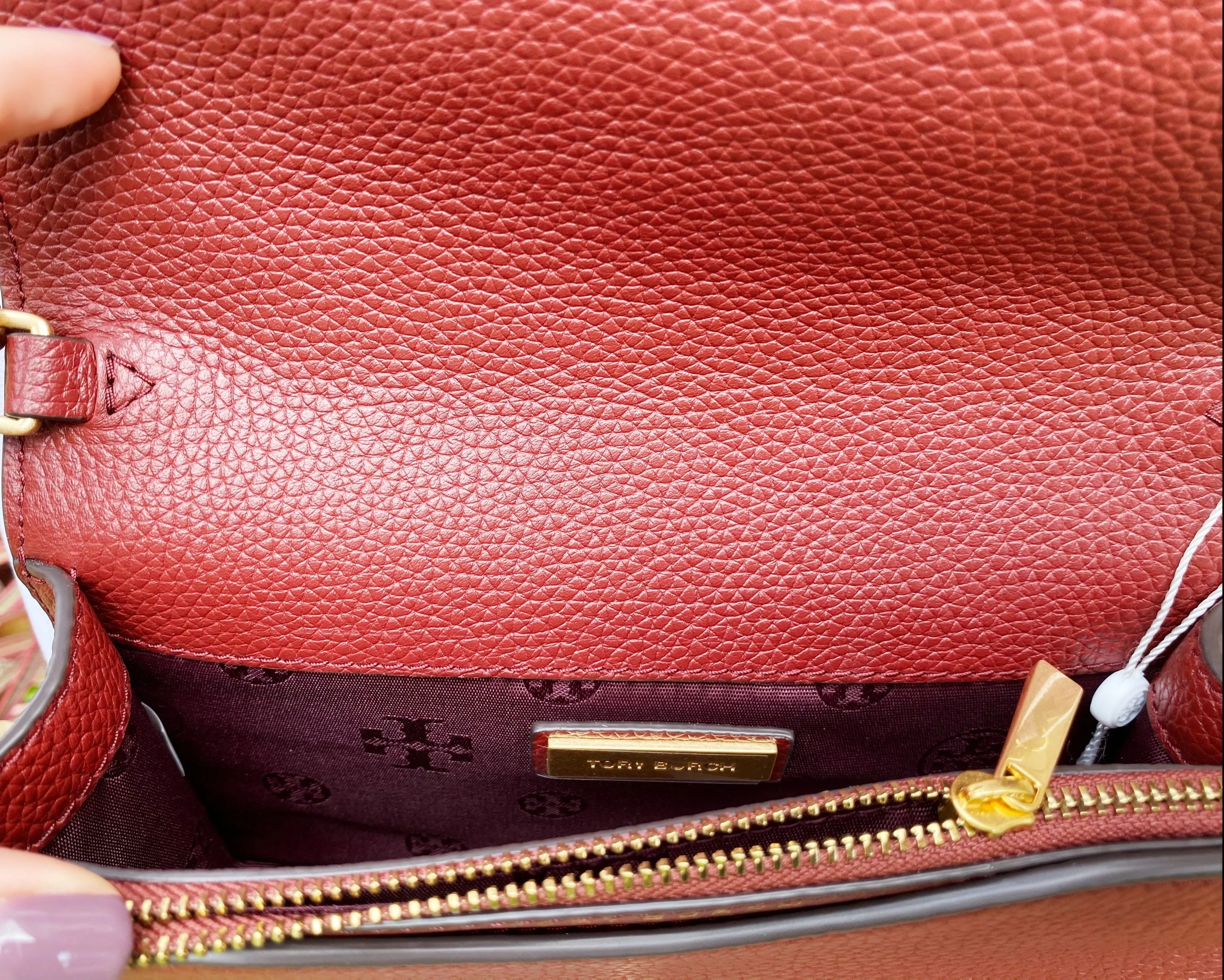 Tory Burch Britten Embellished Combo Crossbody Pebbled Leather Blood Red Floral