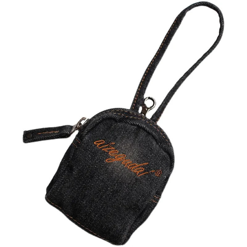 Vintage Mens Denim Mini Pouch Denim Small Card Coin Bag with Lanyard for Women