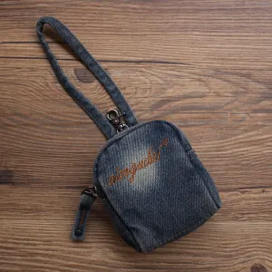 Vintage Mens Denim Mini Pouch Denim Small Card Coin Bag with Lanyard for Women