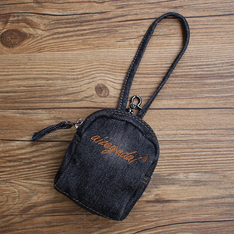 Vintage Mens Denim Mini Pouch Denim Small Card Coin Bag with Lanyard for Women