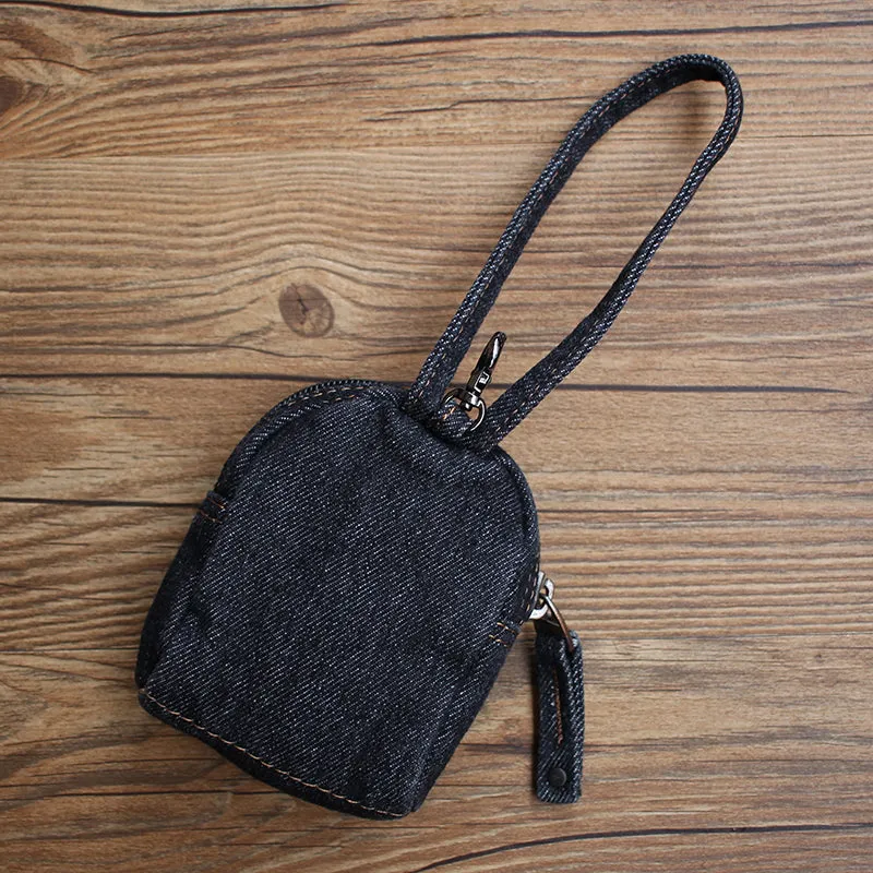 Vintage Mens Denim Mini Pouch Denim Small Card Coin Bag with Lanyard for Women