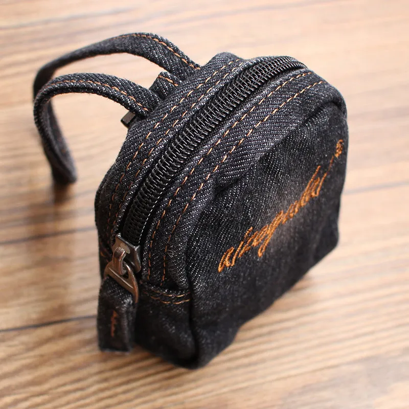 Vintage Mens Denim Mini Pouch Denim Small Card Coin Bag with Lanyard for Women
