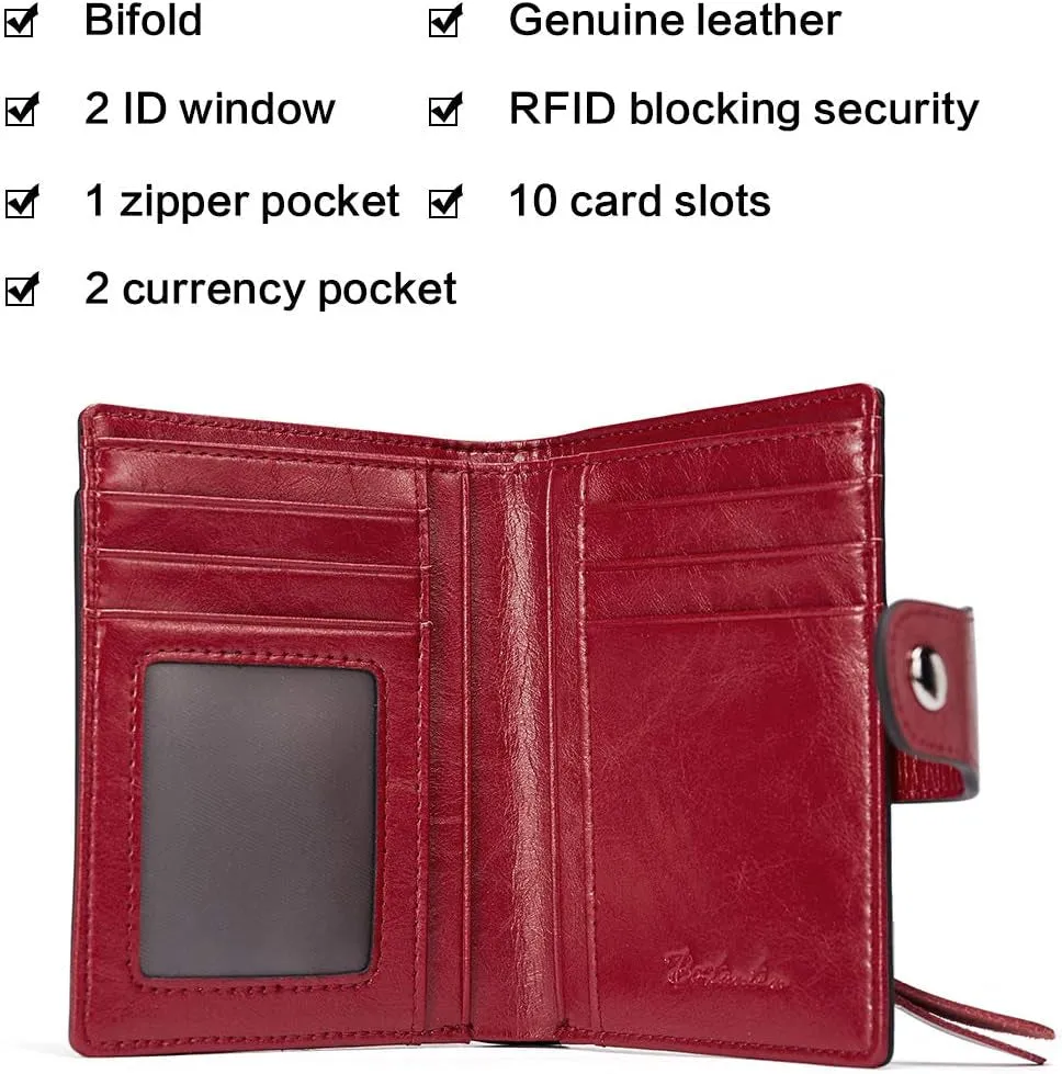 Women Leather Wallet RFID Blocking Bifold Wallet With Zipper