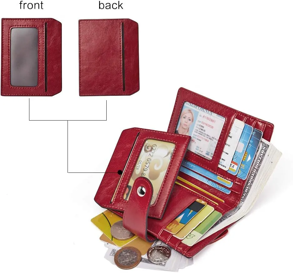 Women Leather Wallet RFID Blocking Bifold Wallet With Zipper