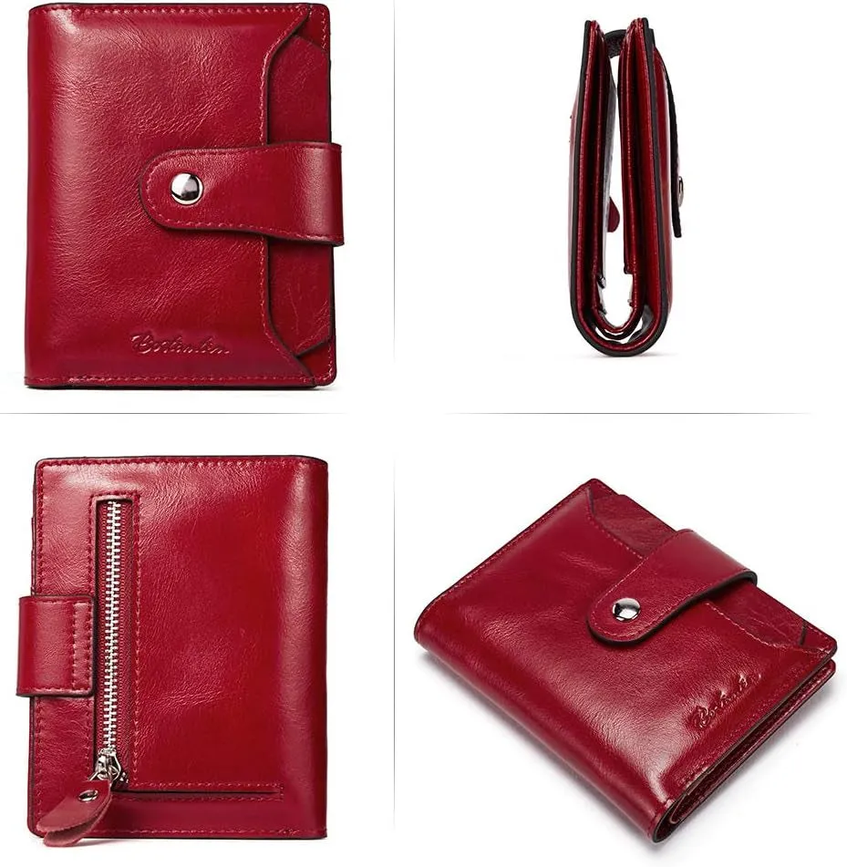 Women Leather Wallet RFID Blocking Bifold Wallet With Zipper