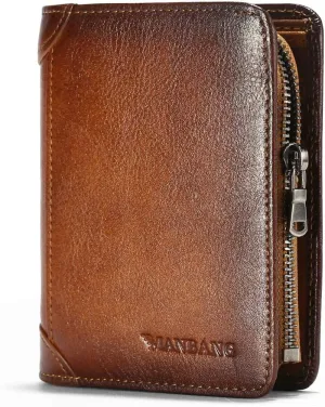 Zipper Cowhide RFID blocking Bifold Wallets for Men